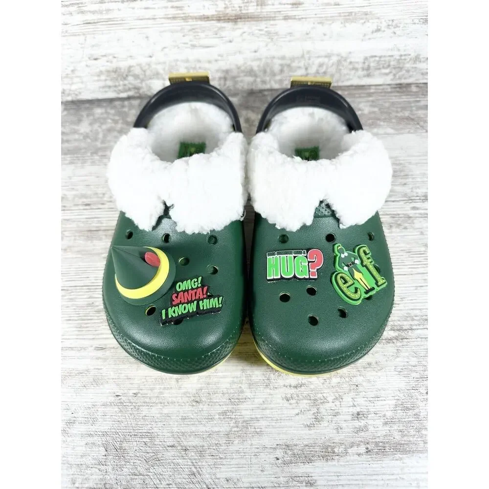 NEW Youth Buddy The Elf × Crocs Fleece Lined Green Clogs Sz 2 - Picture 4 of 9